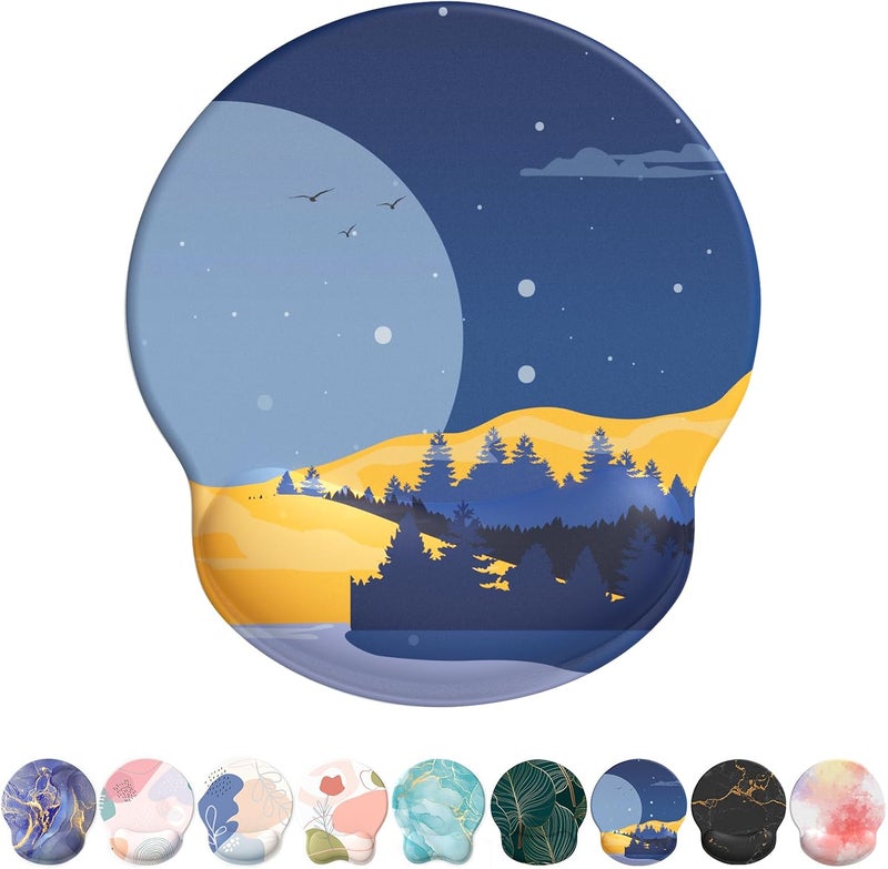 eulps Mouse Pad with Wrist Rest, Comfortable Computer Mousepad with Gel Wrist Support Smooth Surface and Non-Slip PU Base for Pain Relief, Laptop, Office & Home (Moon Night) - Image 1